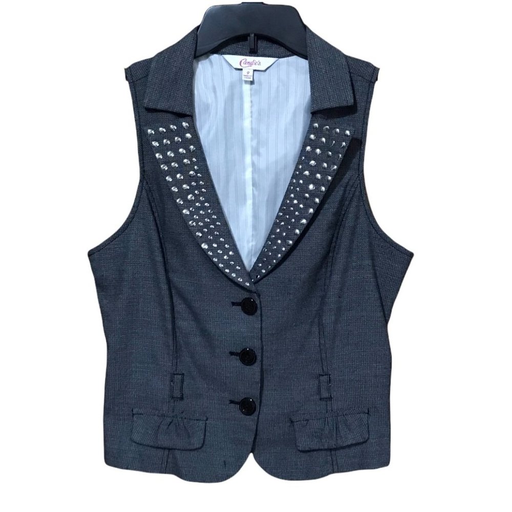 Candie's Women Fashion Vest, Button Up, Polyester, Gray, Size 9